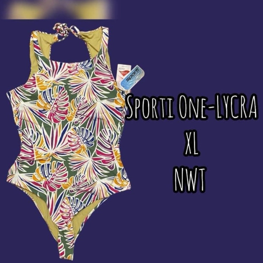 💙4/$28💙 VTG SPORTI ONE-LYCRA COLORFUL PALMS ONE PIECE SWIMSUIT XL NWT
